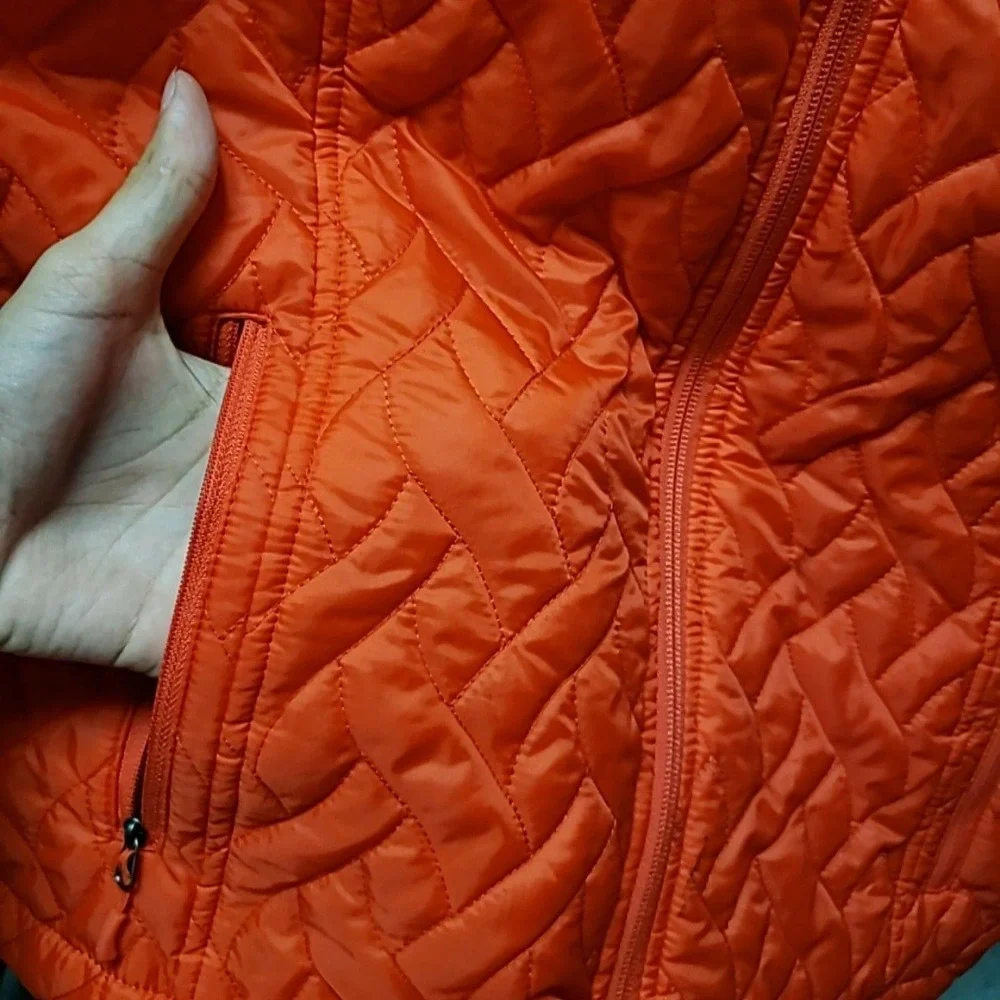 Lands' End Jacket Youth Medium 10-12 Orange Quilted Full Zip Pockets Insulated